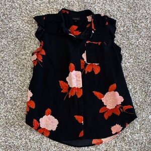 Who What Wear Black Top with Red and Pink Floral